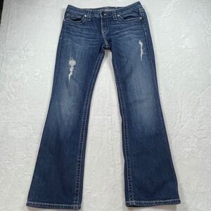 D9 Slick Distressed Bootcut Jeans Women 31 Dark Wash Stretch Denim Low Rise